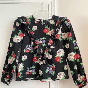 Zara Womens Top Ruffled Floral Blouse Long Sleeved Sz Small